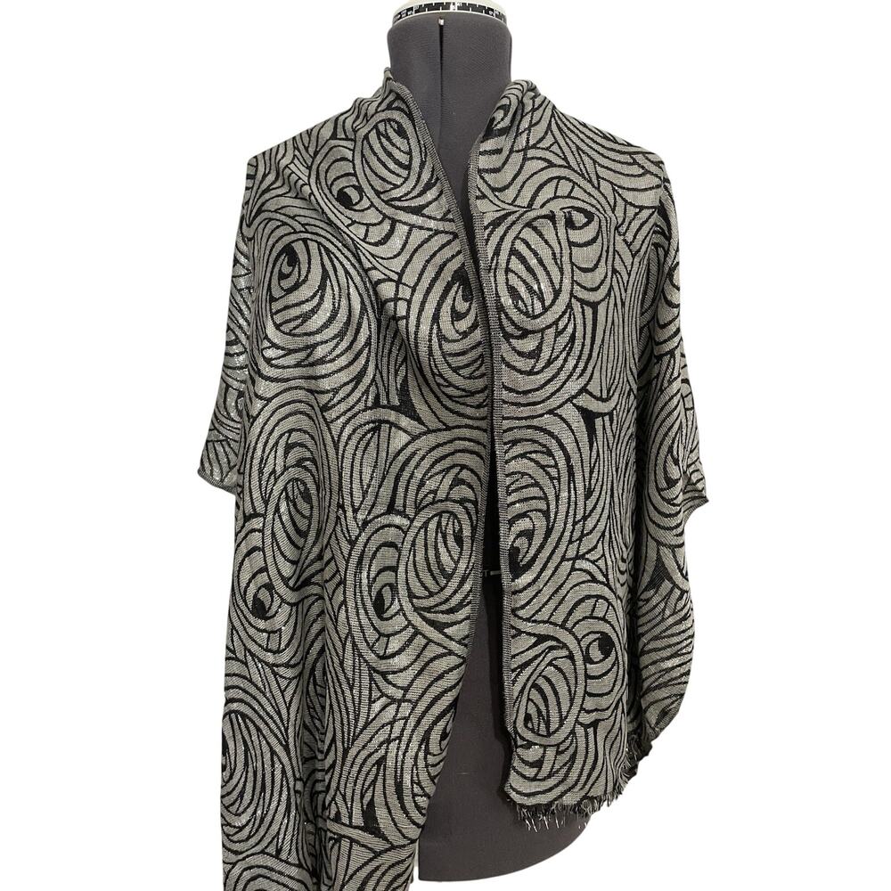 Vintage Badgley Mischka Lurex Wrap Shawl Black Gray 20 X 82 Shiny Designer Glam - Picture 6 of 9